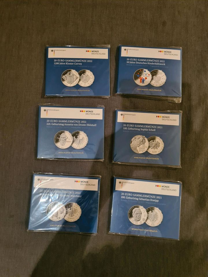 20 Euro Sammlermünzen verschiedene Jahrgänge/ Motive Silber 925 in Wiesbaden