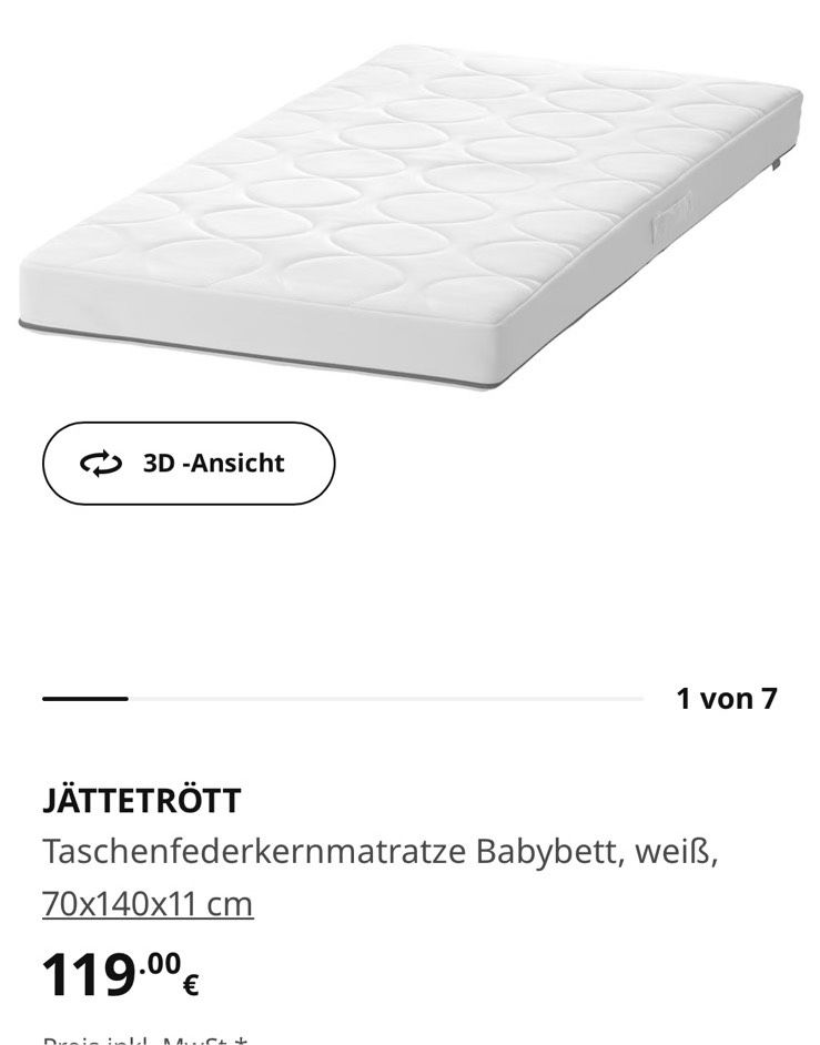 Babybett/Kleinkindbett + Matratze 70x140 in Crailsheim