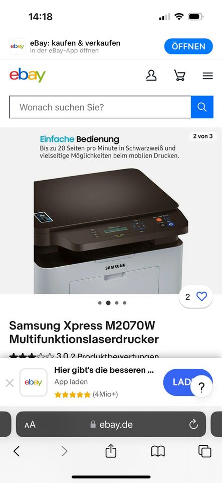 Samsung Xpress M2070W (S/W Laserdrucker, Scanner, Kopierer in Nürnberg (Mittelfr)