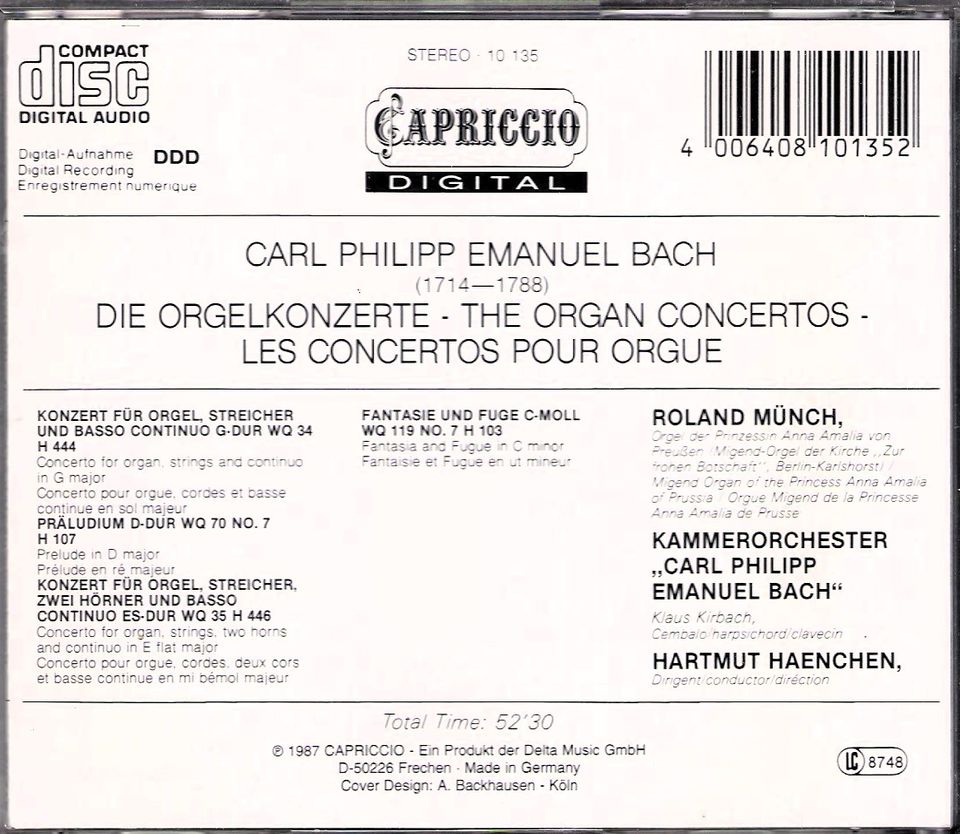 C.P.E. BACH DIE ORGELKONZERTE HARTMUT HAENCHEN ROLAND MÜNCH CD in Berlin