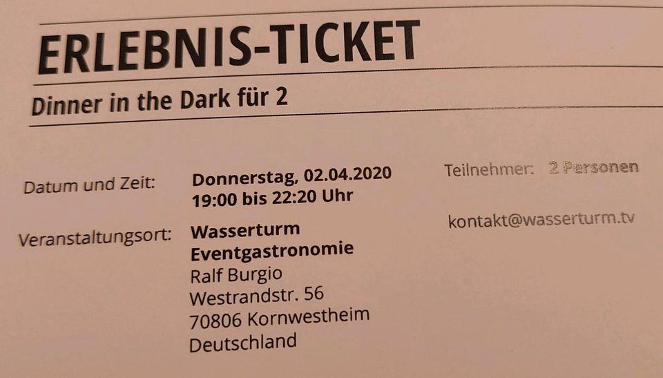 Gutschein für "Dinner in the Dark für 2" in Kornwestheim in Bretzfeld