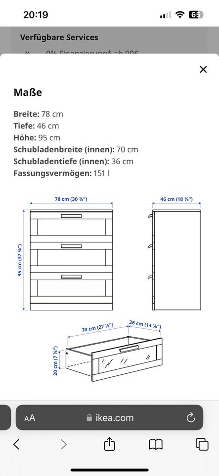 IKEA Brimnes Kommode mit 3 Schubladen weiß in Hamburg