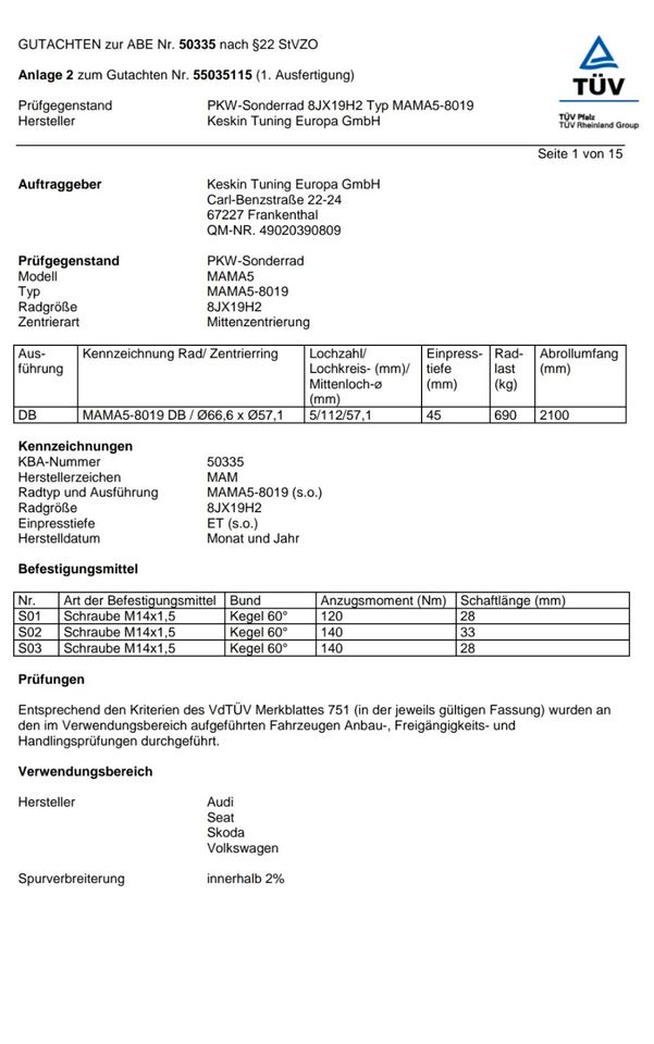 Alufelgen für Audi, Skoda, Seat oder VW in Laichingen