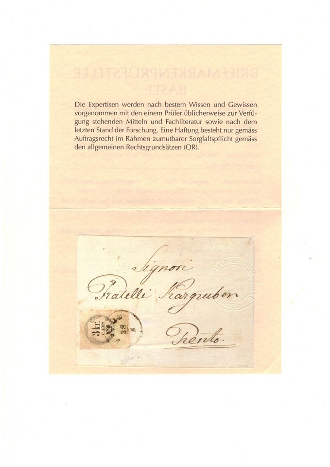 Österreich Tirol 1856 Brief SELTENER STEMPEL Fotoattest Sa11.000€ in Falkensee