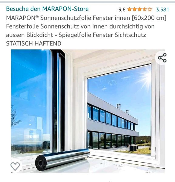 MARAPON Sonnenschutzfolie Fenster innen 60 x 120 cm in Thüringen - Ruhla