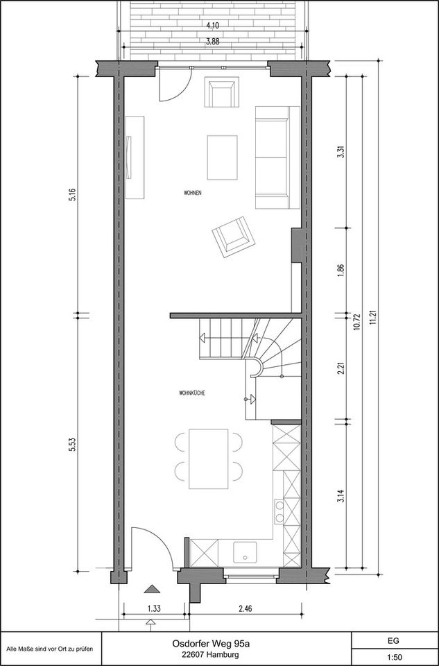 Kernsaniertes Reihenmittelhaus, 105 qm, 4+1 Zimmer, provisionsfrei in Hamburg