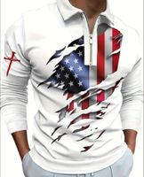 Plus Size Herren-Hemd mit US-Flaggen-Aufdruck, langärmeliges Hemd Bayern - Tschirn Vorschau