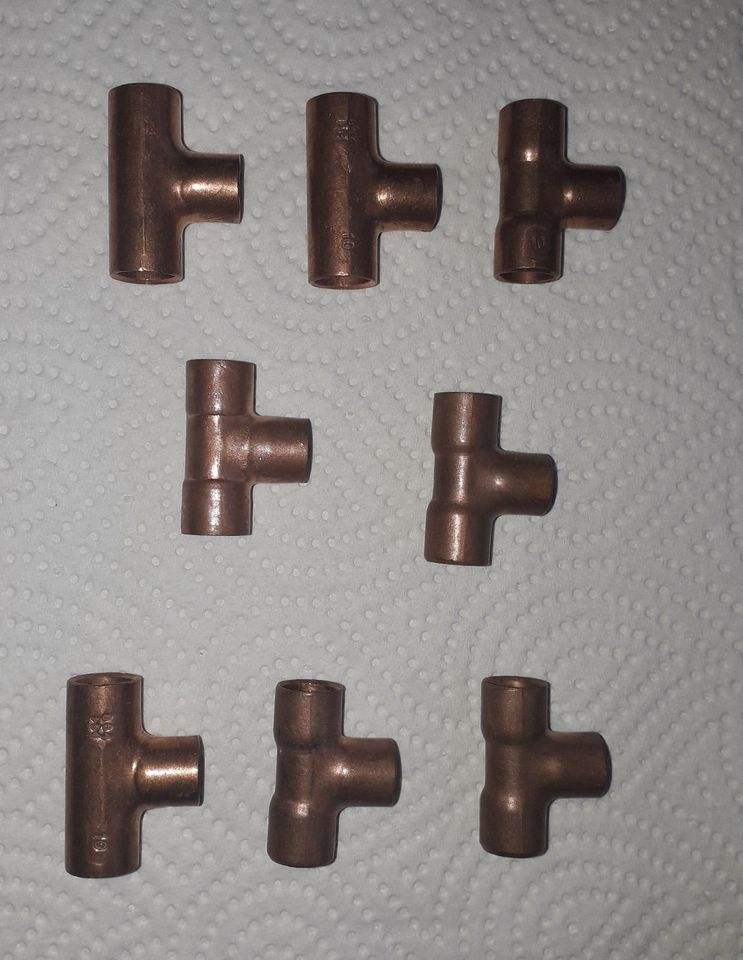 Kupfer Löt-Fittings T-Stücke 10x10x10, 1Bogen 10mm + 1 Muffe in Burgoberbach