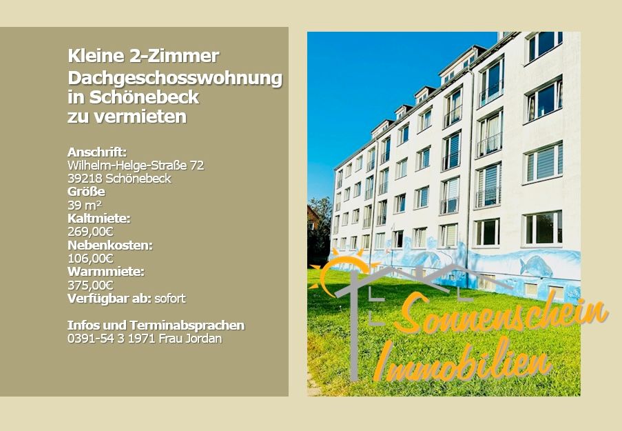 Kleine 2-Zimmer Dachgeschosswohnung in Schönebeck zu vermieten in Schönebeck (Elbe)