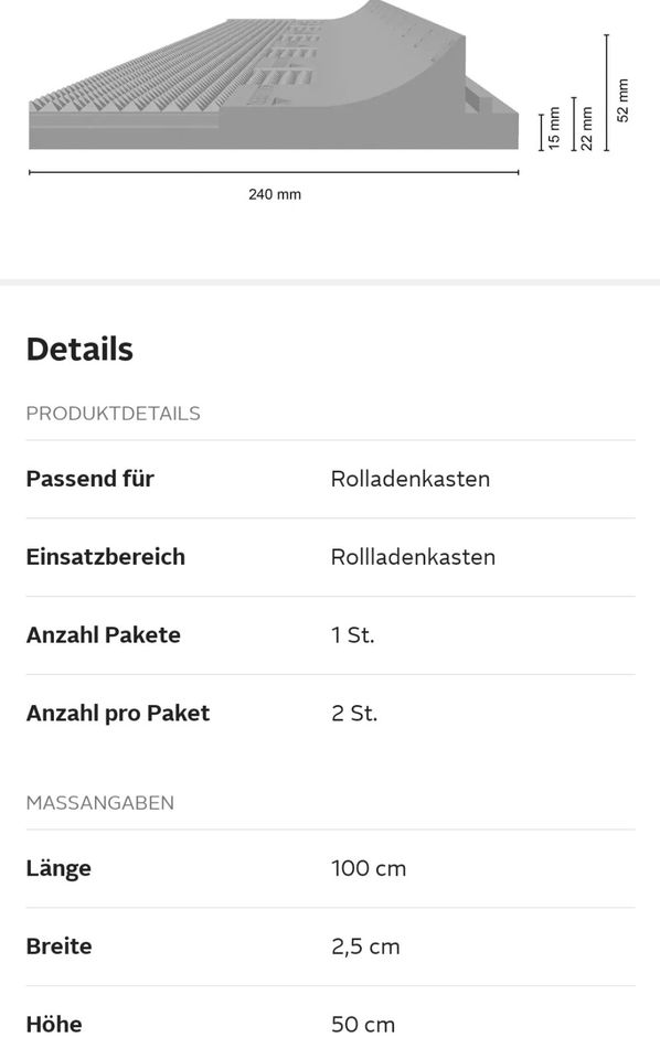 SCHELLENBERG Rollladenkastendämmung, (1-St), 2-teilig, 100 x 50 x