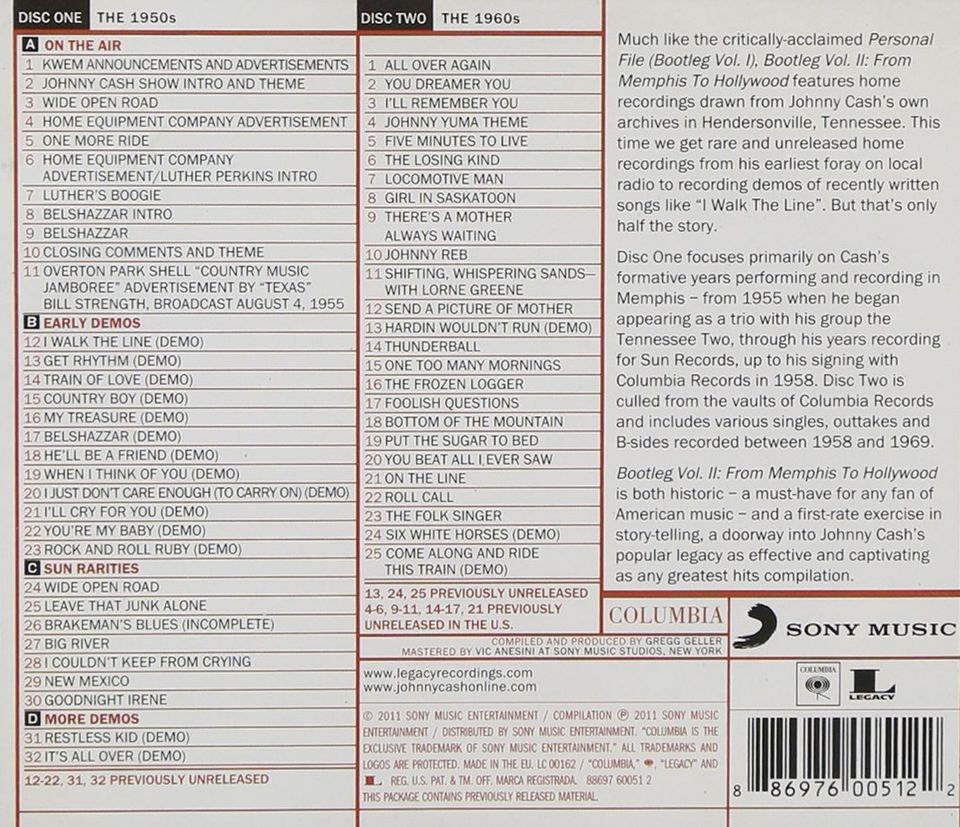 2 CD Johnny Cash - Bootleg,Vol.2 (from Memphis to Hollywood) OVP in Gau-Bischofsheim