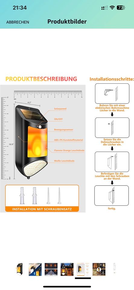 Solarlampe außen Bewegungsmelder Flamme Licht Wandleuchte in Dessau-Roßlau