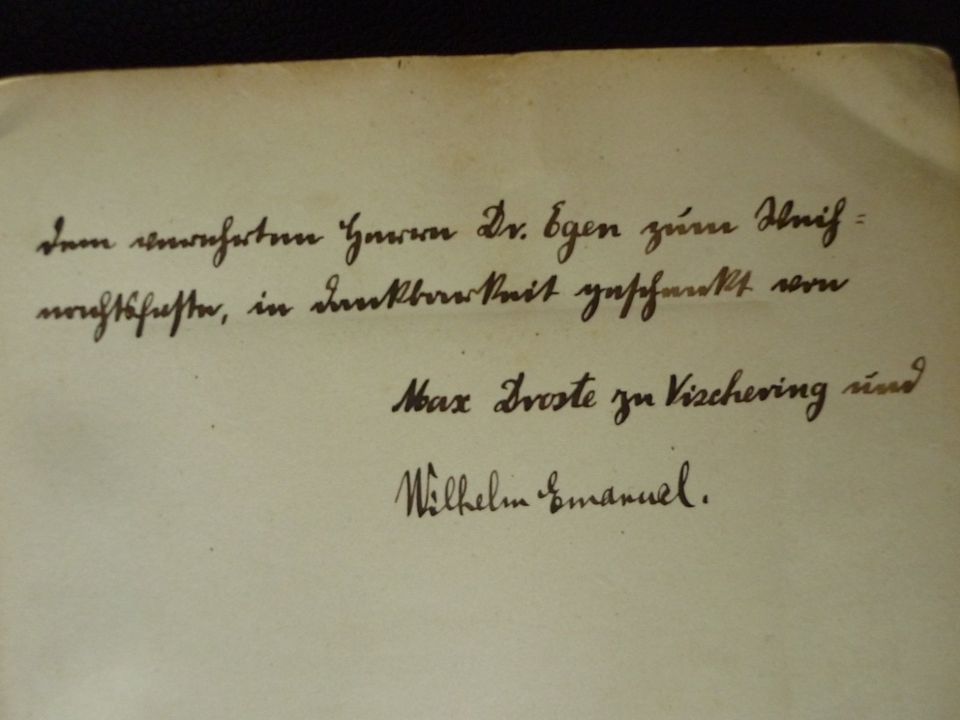 antik DREIZENLINDEN Widmung MAX DROSTE FISCHERING Wilhelm Emanuel in Warendorf