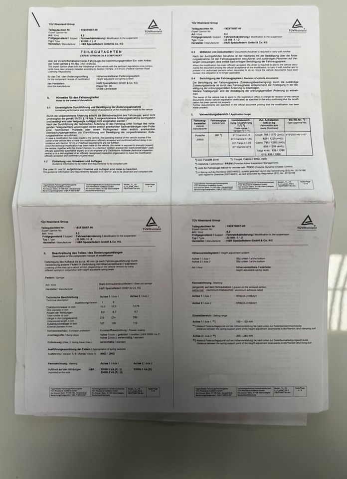 Porsche 991 s / gts  Tieferlegungsfedern Fahrwerk verstellbar in Oberboihingen