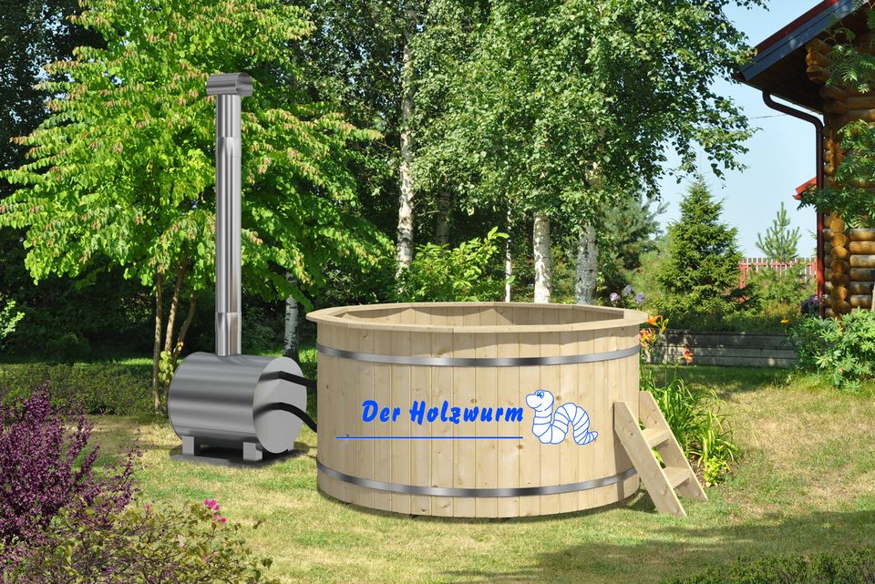 Badebottich 160 cm + Außenofen Badezuber Badefass Hot Tub Holz in Hahn am See