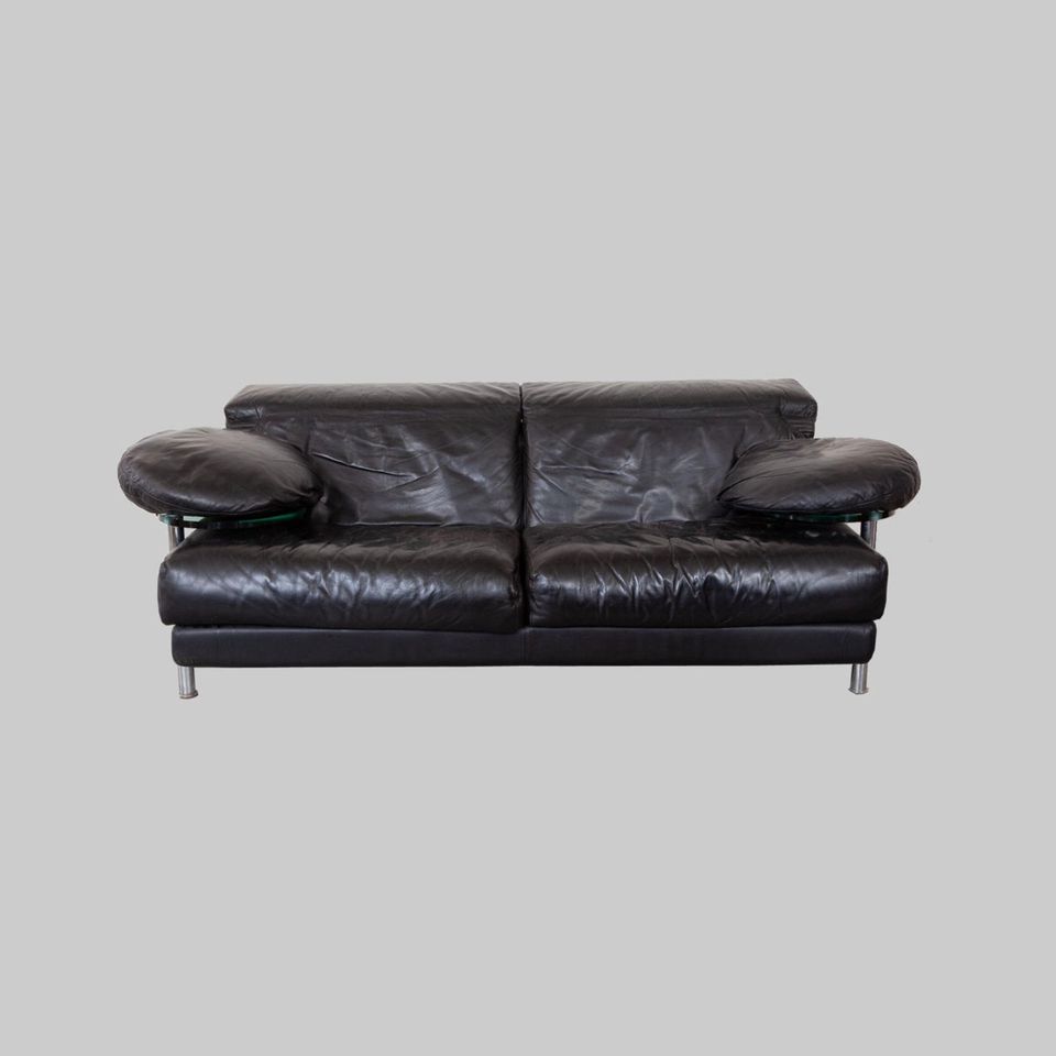 Designer Leder Sofa schwarz, Paolo Piva, B&B Italia, 1980-89 in Dresden