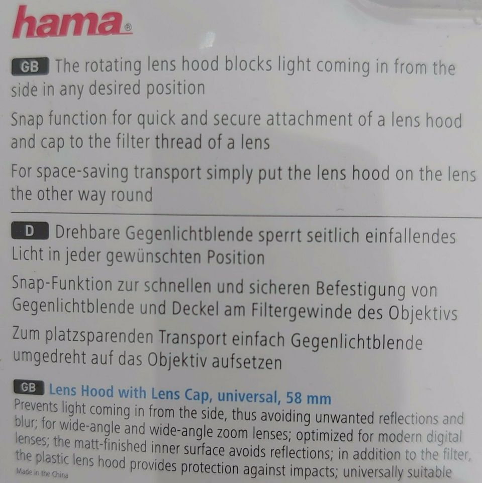 Ø 58 mm Gegenlichtblende mit Objektivdeckel, (Hama ®) *NEU* in Köln - Pesch  | eBay Kleinanzeigen ist jetzt Kleinanzeigen