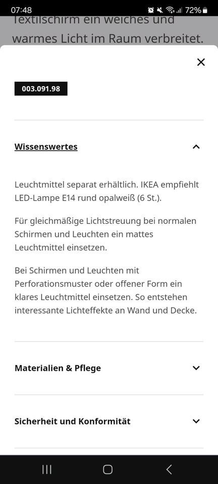 Ikea Lampe in Kalefeld