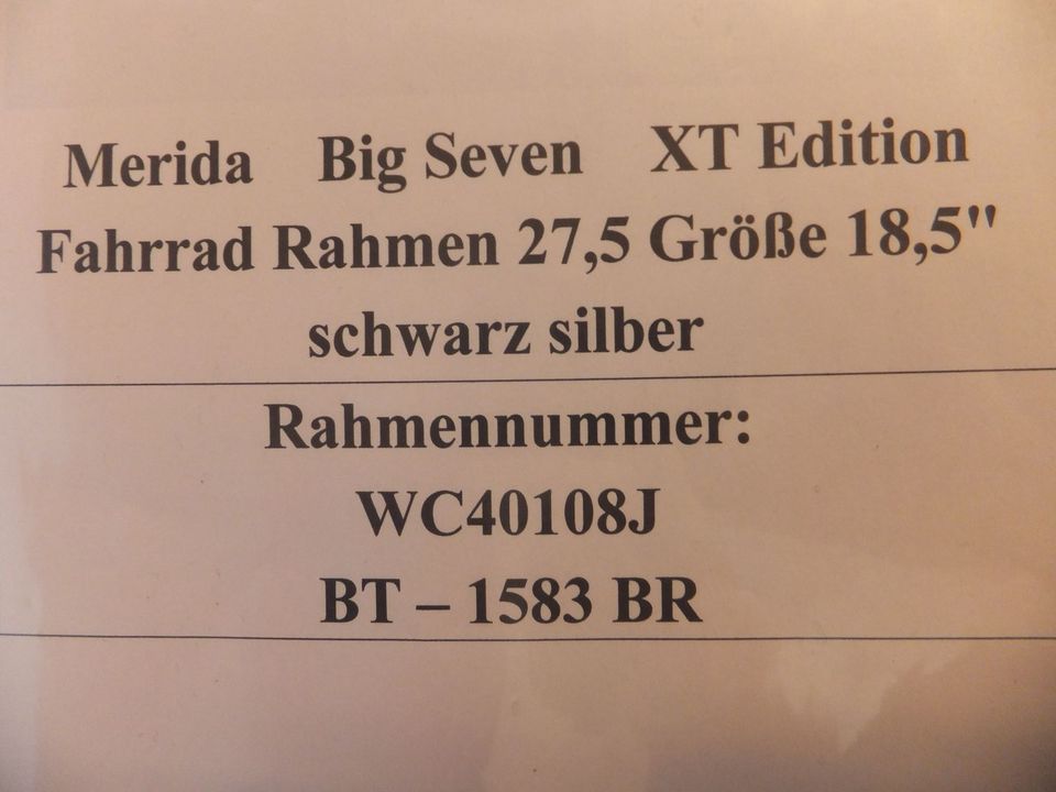 Fahrradrahmen - MERIDA - BIG 7 - XT EDITION - TFS - MTB - 27.5" in Friedrichshafen