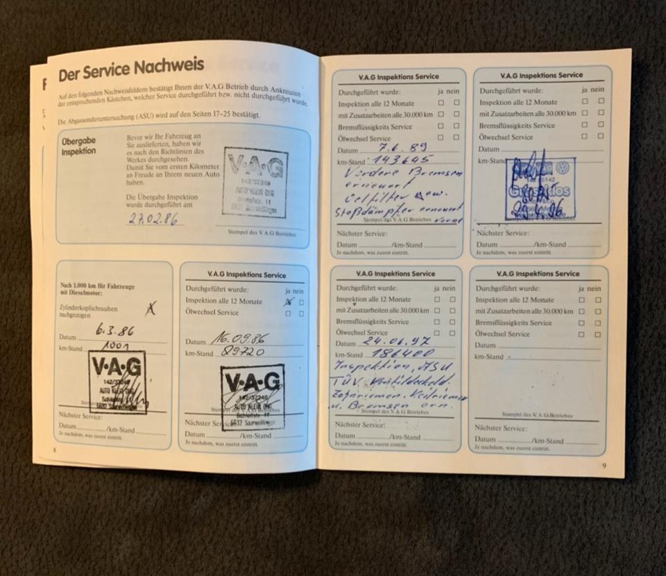 VW Golf 2 1986 Serviceplan Blau Bordmappe Bedienungsanleitung in Schmelz