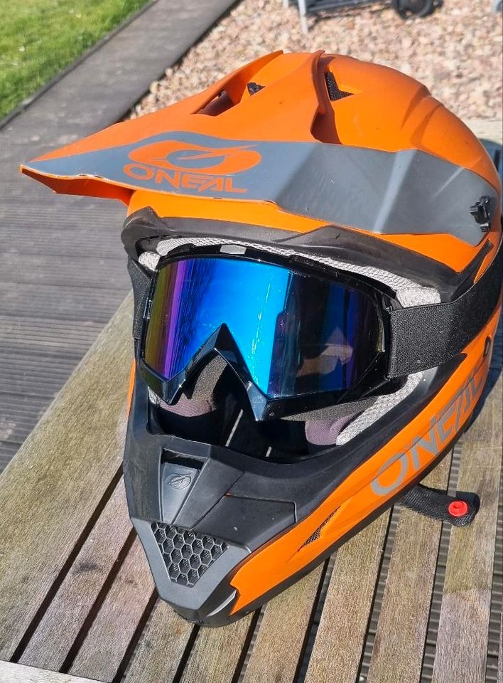 Motorcross Helm Handschuhe O'Neal Größe S Blau Orange in Beverungen