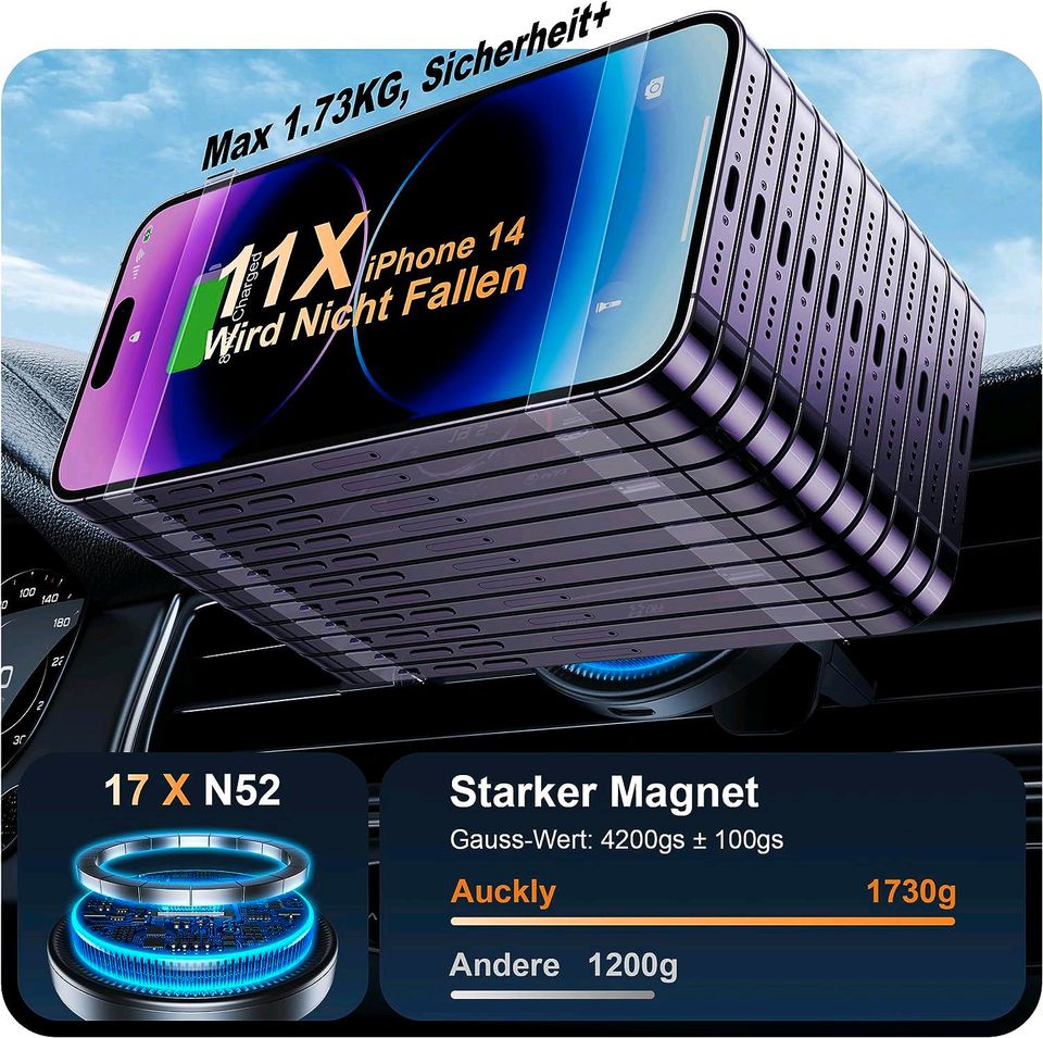 Ladegerät Auto Lüftung Qi Wireless Car Charger KfZ Magnet in Harthausen