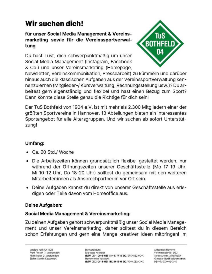 Social Media Management, Vereinsmarketing, Vereinssportverwaltung in Hannover
