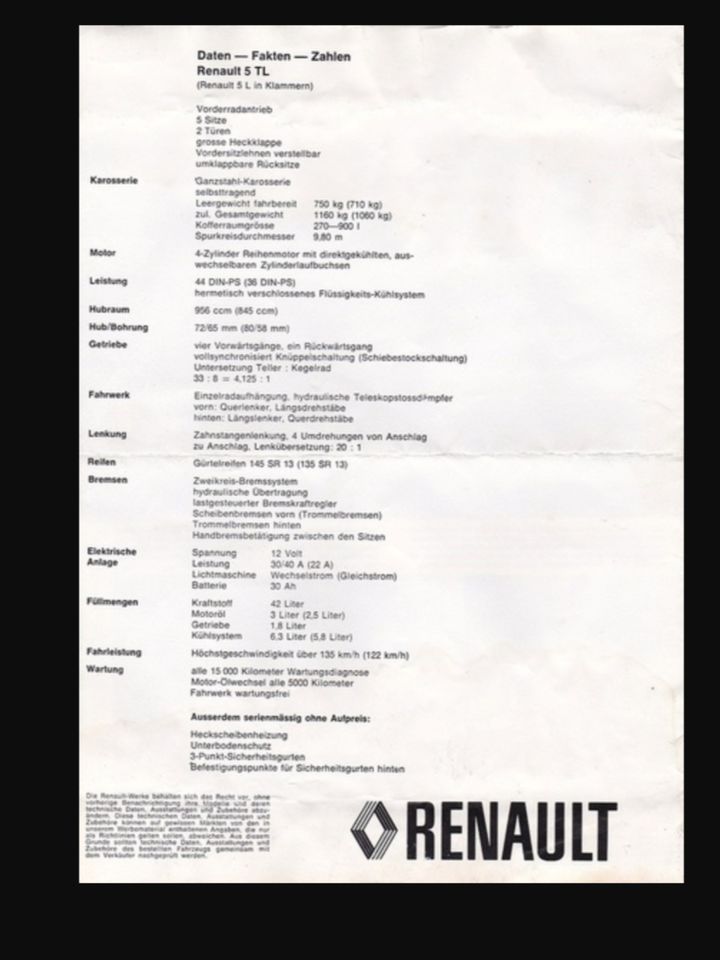 Renault R 5 TL, orig 38tKM, Stockschaltung , 1.Hd in Reutlingen