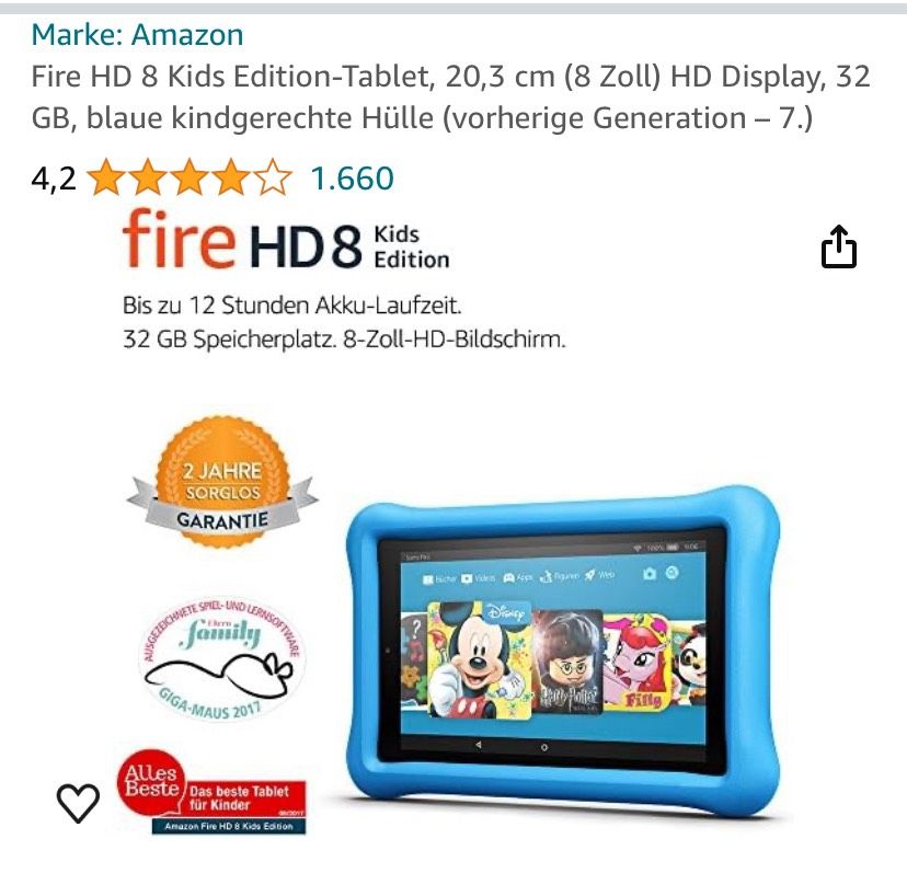 Amazon Fire HD8 Kids Tablet 32 GB in Hamburg