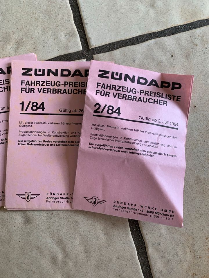 Zündapp Original Preisliste in Kaltenkirchen