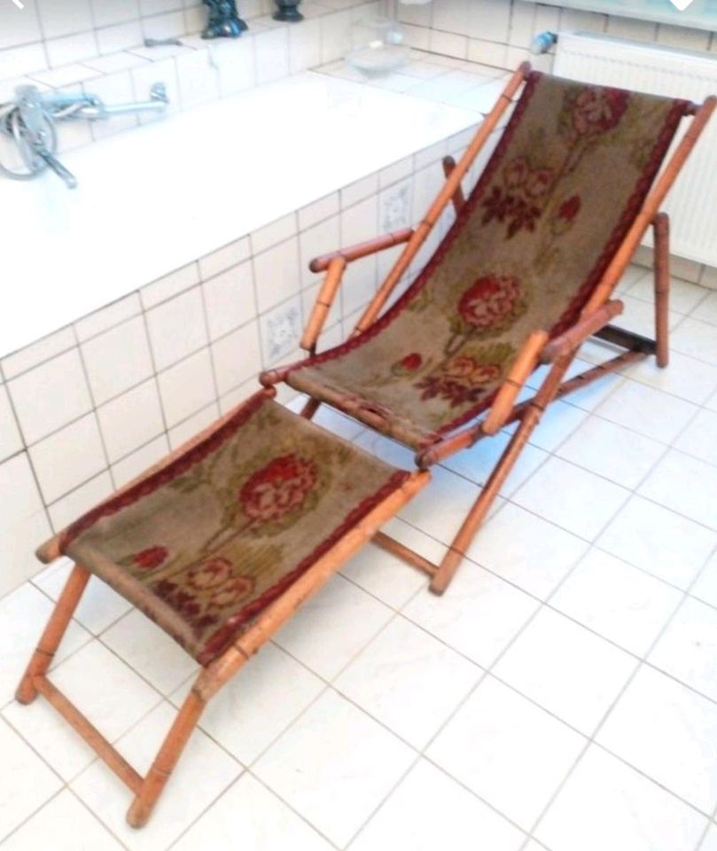 Liegestuhl Gobelin Deckchair Art Deco antik Wintergarten in Zella-Mehlis