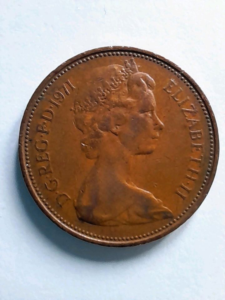 2 New Pence Münze, Elisabeth II 1971, Großbritannien in Mittweida