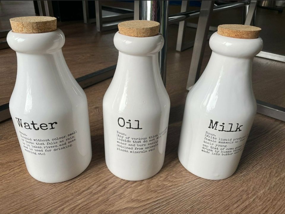 3x Kare Design Milk Oil Water Deko Küche Dekoration Behälter Vase in Lippstadt