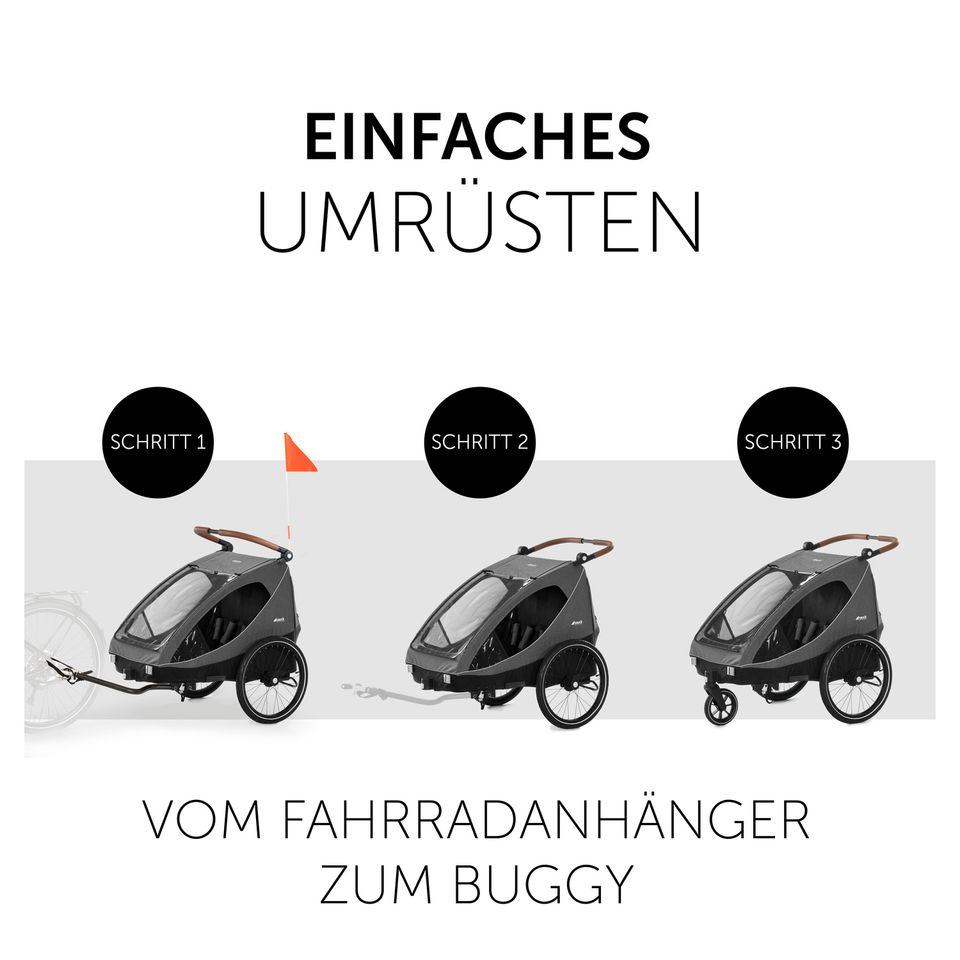 Hauck Dryk Duo - 2in1 Fahrradanhänger & Buggy - Melange Grey - Bietet Platz für 2 Kinder (bis 44 kg) - Bike Trailer & City Buggy - NEU in Fulda