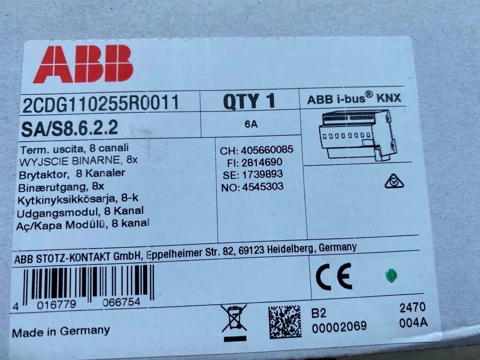 ABB SA/S8.6.2.2 KNX Schaltaktor 6 A REG 8-fach in Spremberg