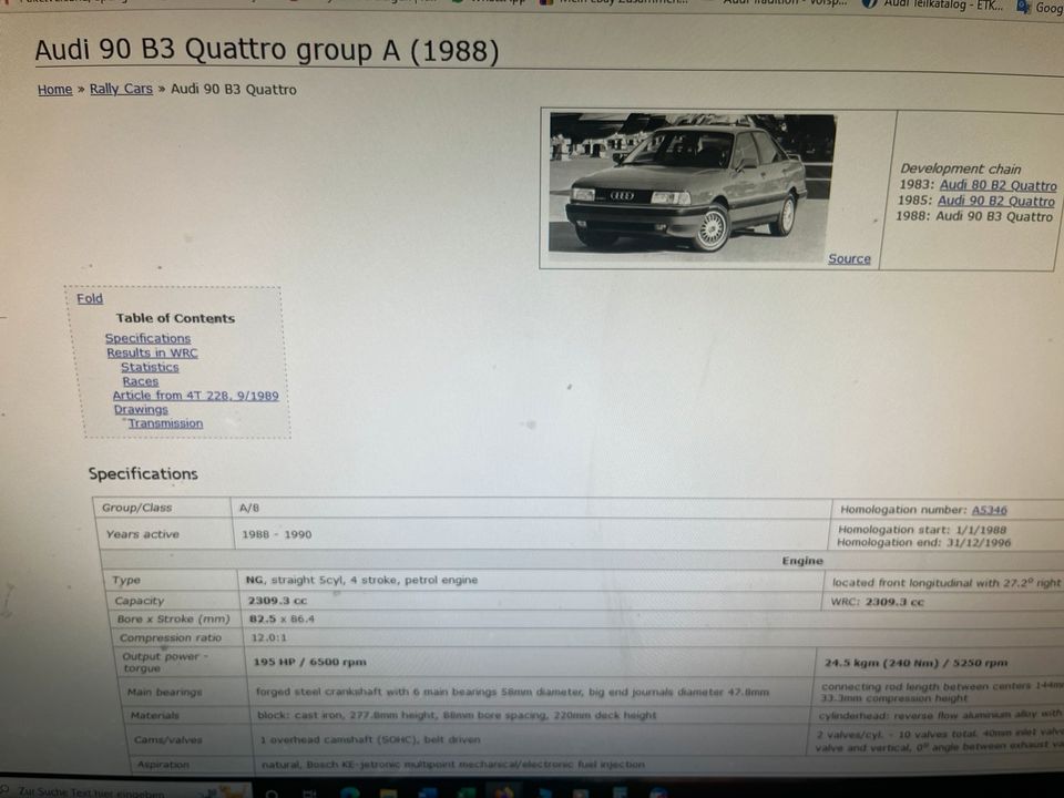 Audi Sport Motor 2,3e NG 195PS 240Nm group A Rallye Quattro B3 A2 in Bredstedt