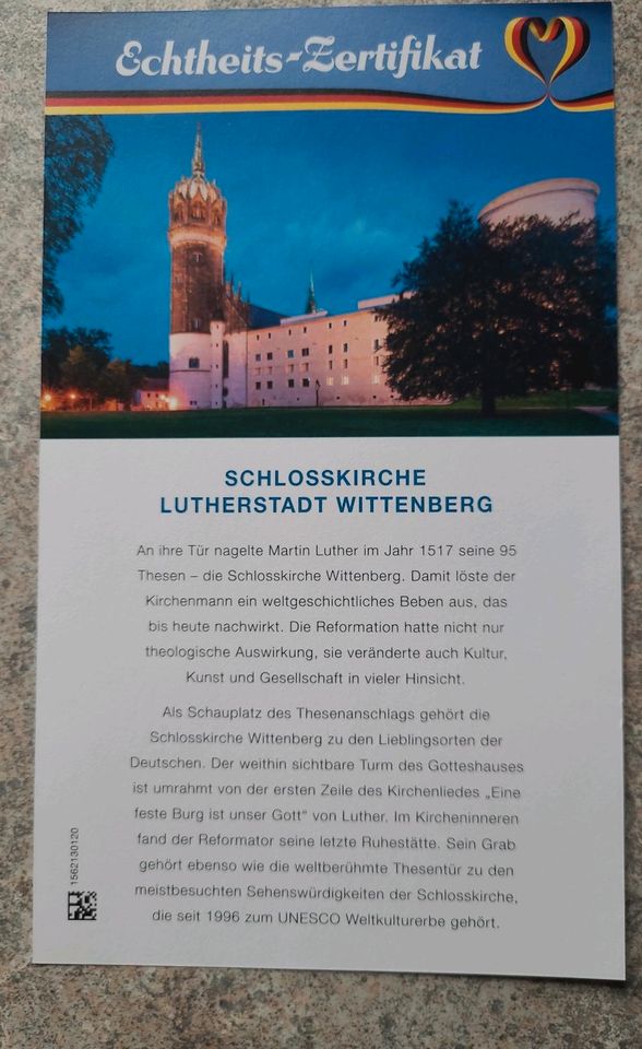 Gedenkprägung Schlosskirche in Lutherstadt Wittenberg in Flieden
