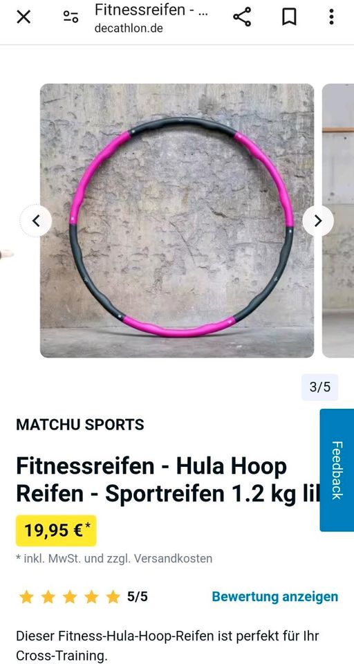 Hula Hoop von Decathlon pink grau wie neu in Herne