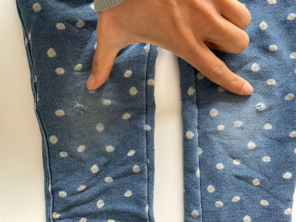 Thermo jeggins Leggins Jeans blau Blumen 98 in Görzke