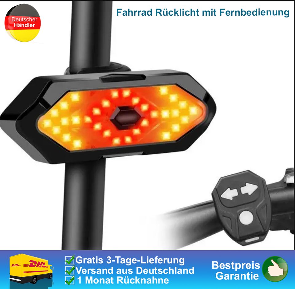 Fahrrad Rücklicht mit Fernbedienung Fahrrad Blinker USB Aufladbar in Rostock