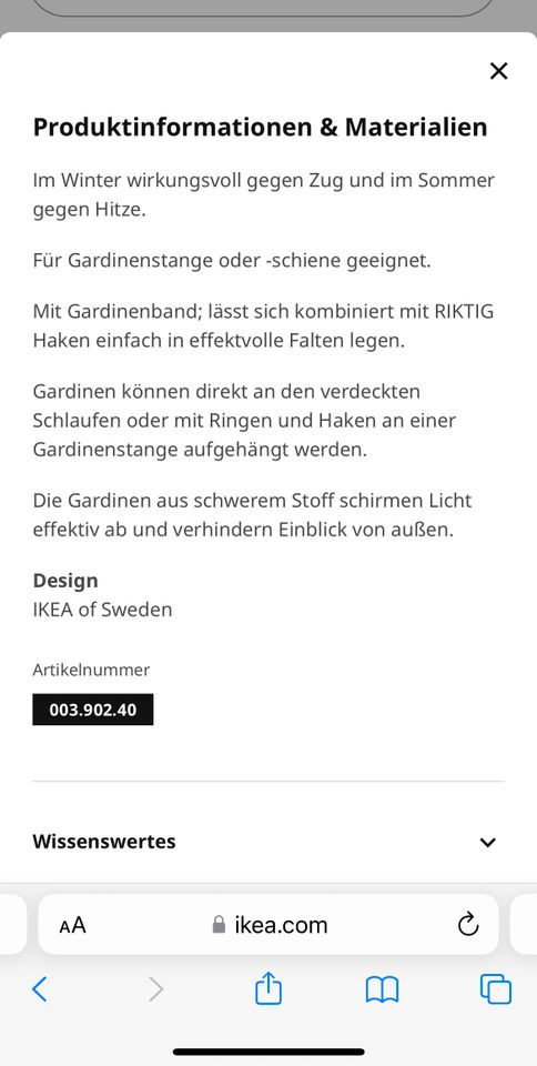 Ikea Gardinen zu verkaufen in Rinteln