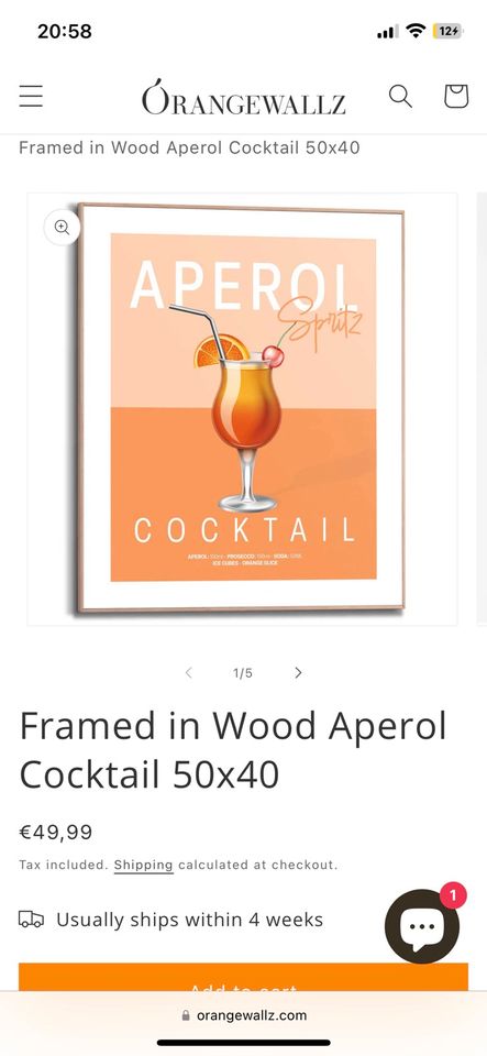 Aperol Spritz Wandbild Holzrahmen Orange Wallz in Radebeul