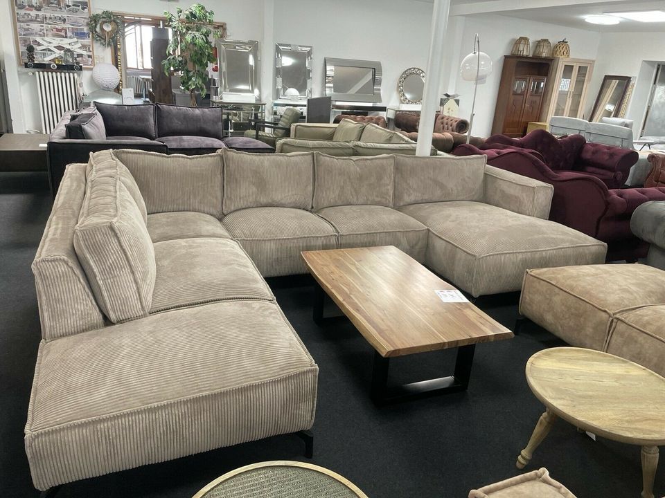 Couch Sofa Landschaft velour beige Cord Sofa Taschenfederkern in Bad Oeynhausen