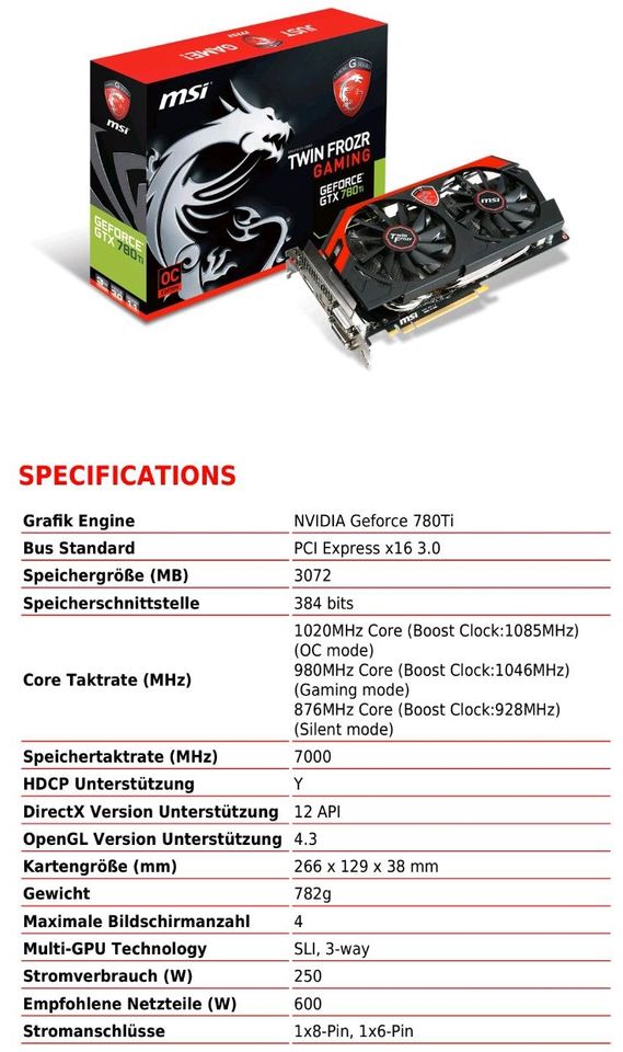 NVIDIA Geforce GTX 780Ti - Msi Twin Frozr Gaming 3G in Herzogenaurach