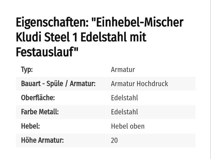 Wasserhahn, Kludi steel, Einhebelmischer, neu in Güster