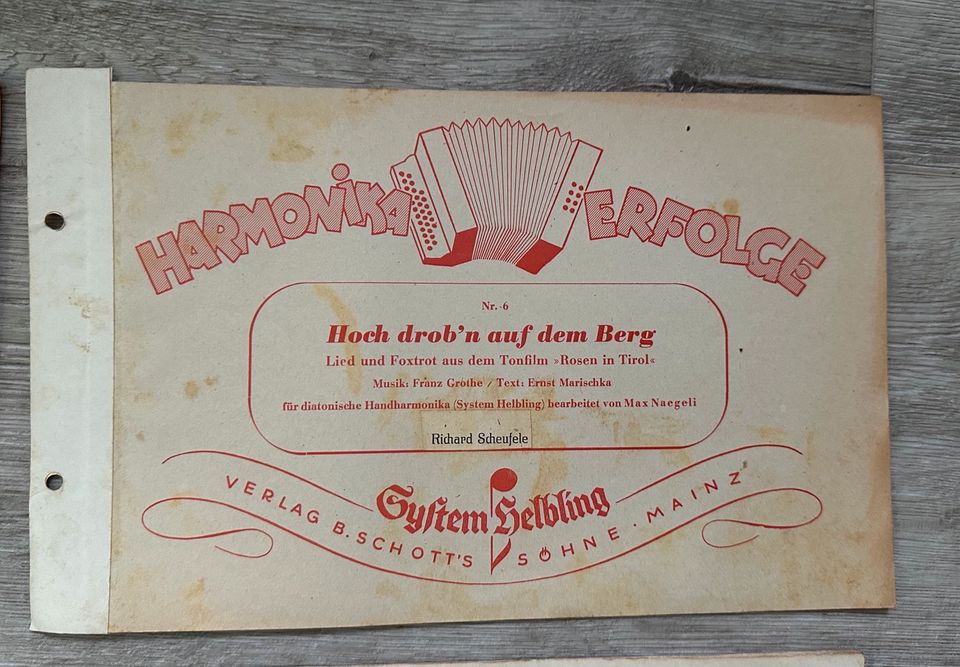 Alte Noten für diatonische Harmonika Knopfakkordeon Akkordeon in Lorch