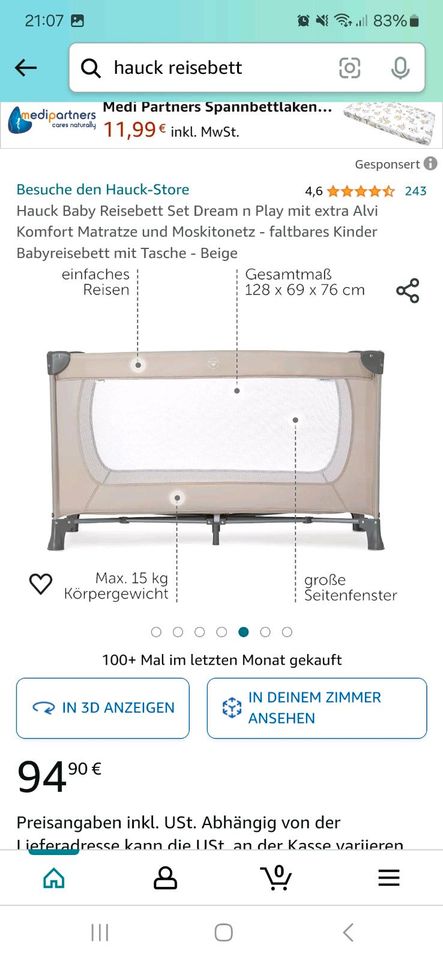 Hauck Reisebett *unbenutzt* in Pfinztal