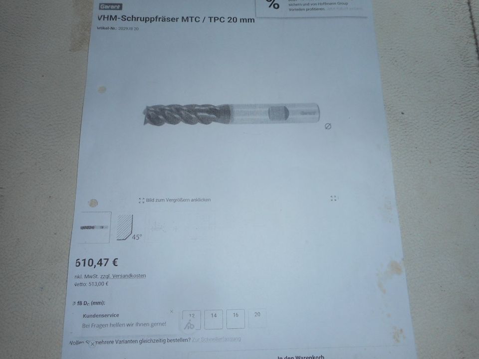 VHM-Fräser MTC / TPC Garant Art.Nr.202978 bis HRC 67 NEU in Stuttgart