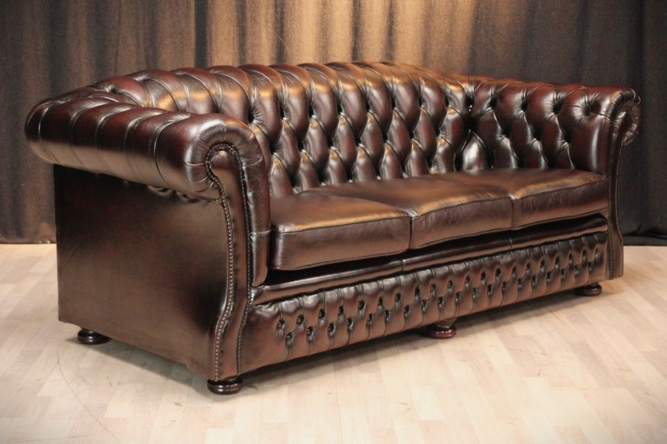 Chesterfield Springvale 3er Sofa, Rindleder, Rot/Braun in Heinsberg