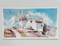 * AQUARELL GRIECHENLAND INSELN SANTORINI KAPATHOS WINDMÜHLE KAPEL Berlin - Charlottenburg Vorschau